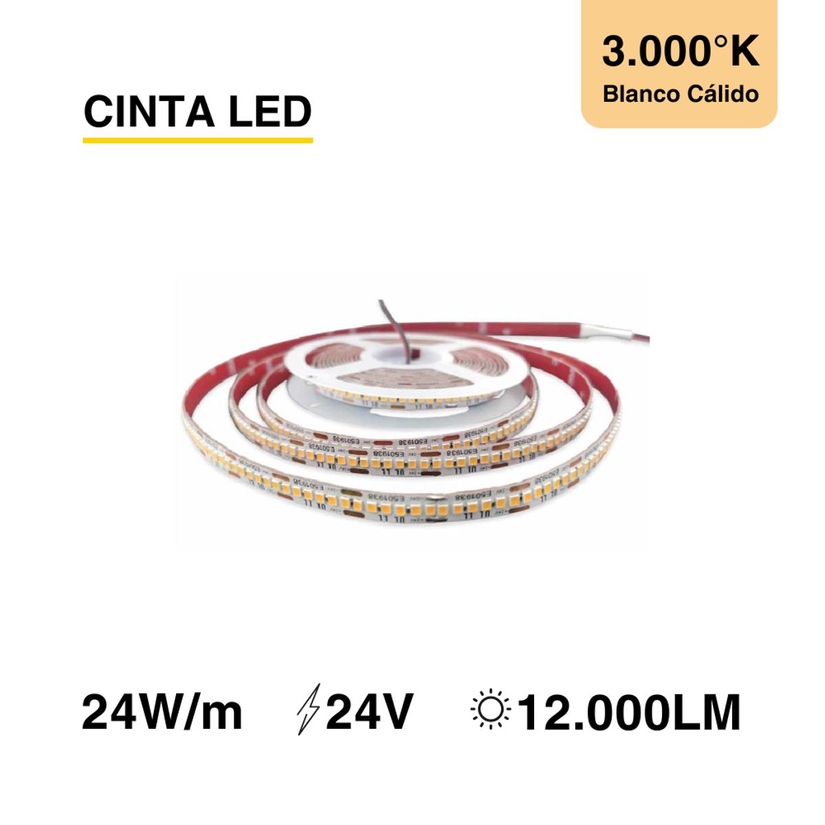 DEMASLED - Cinta Led Smd 2835 24v 24 W/m Luz Cálida 240 Leds/m Tira 5m