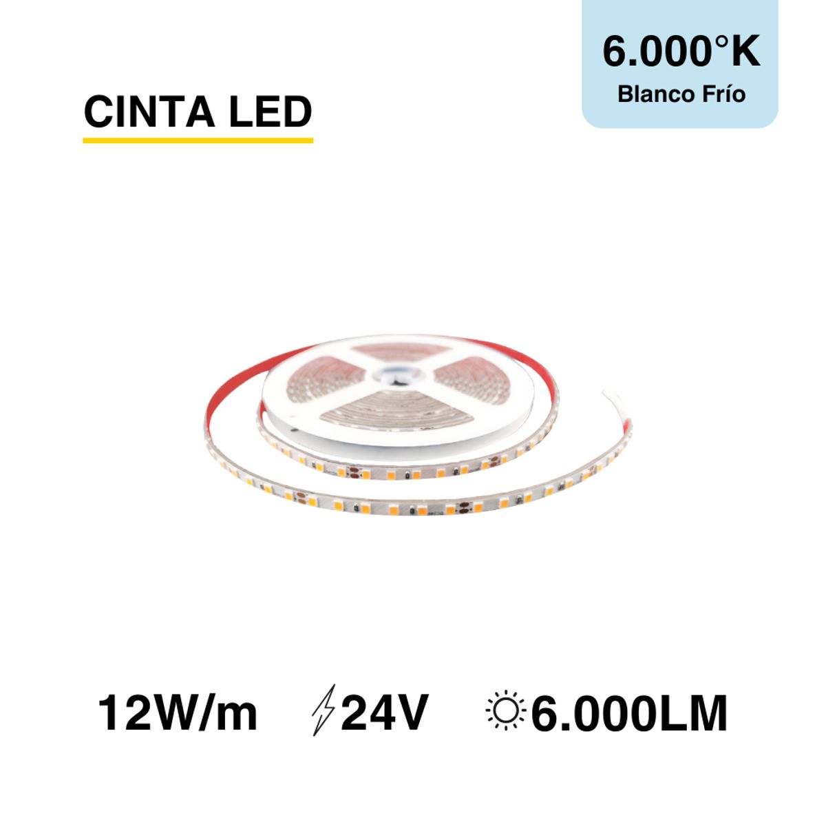 DEMASLED - Cinta Led Smd 2835 Luz Fría 12v 12 W/m 120 Led/m Tira 5m
