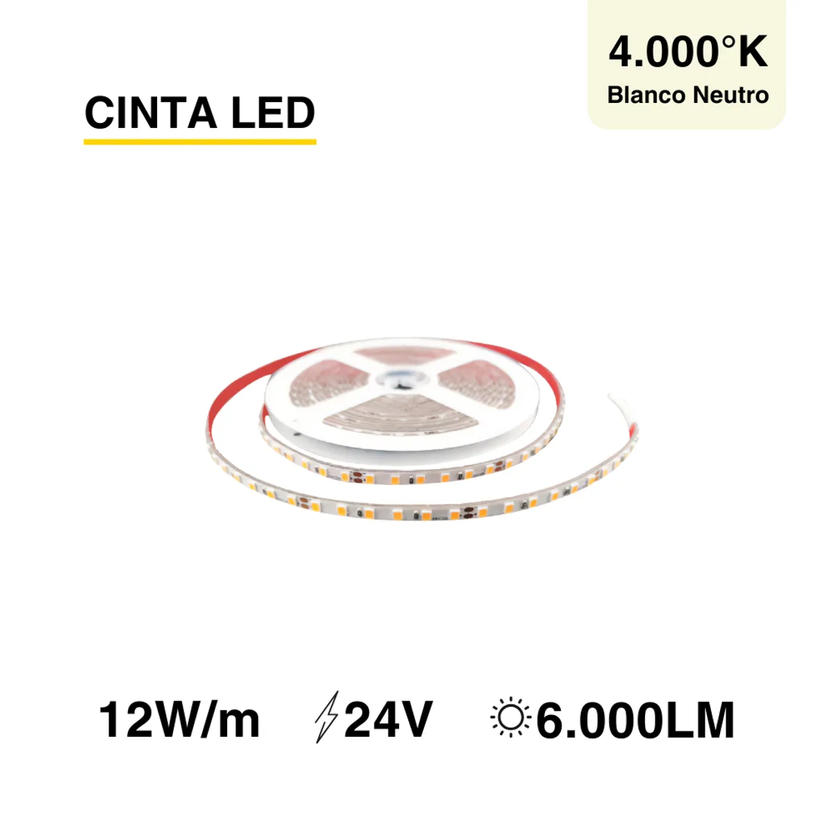 DEMASLED - Cinta Led Smd 2835 Luz Neutra 12v 12 W/m 120 Led/m Tira 5m