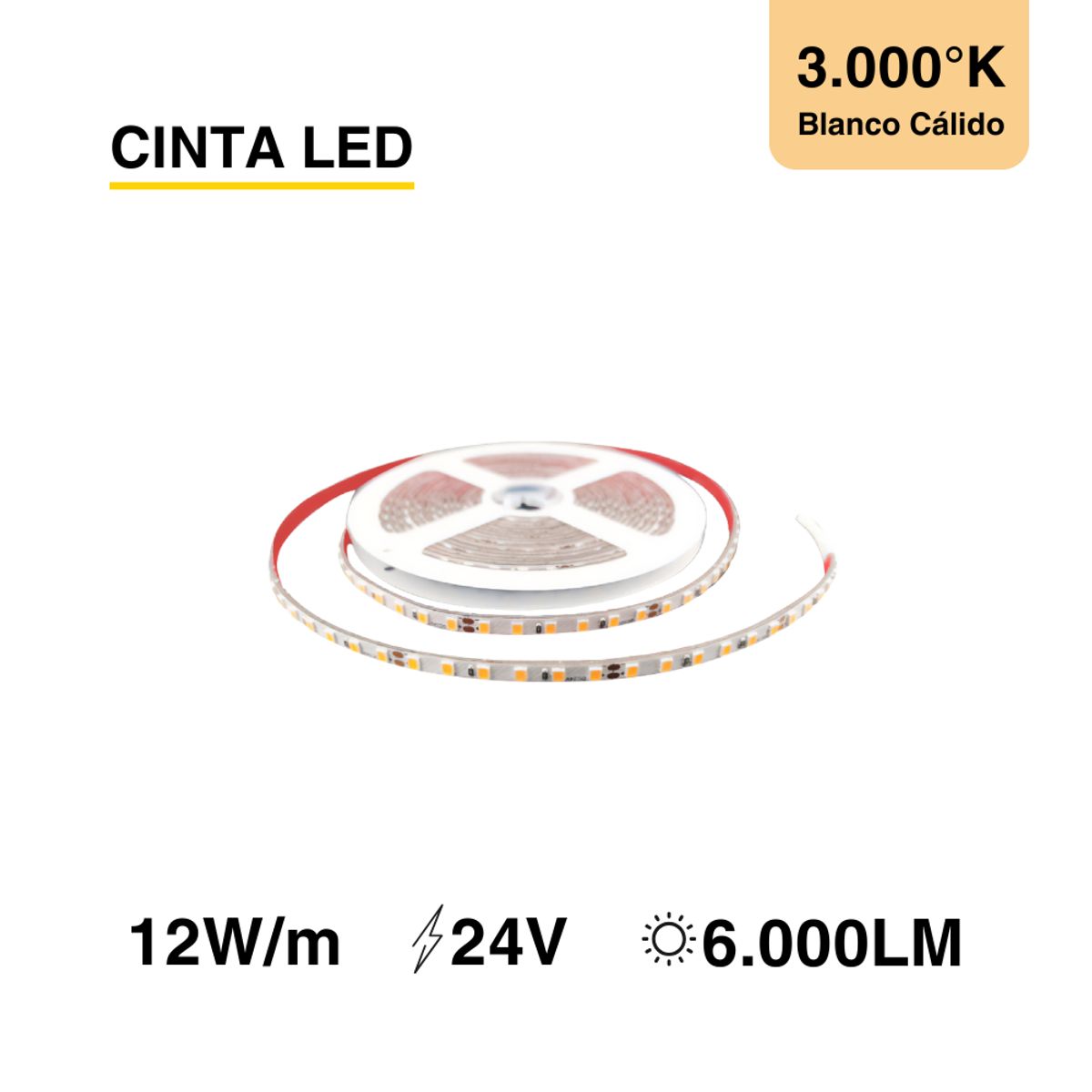 DEMASLED - Cinta Led Smd 2835 Luz Cálida 12v 12 W/m 120 Led/m Tira 5m
