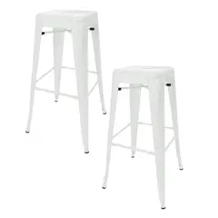 LUMAX - Pack 2 Taburetes Tolix Altos Piso de Bar Blanco