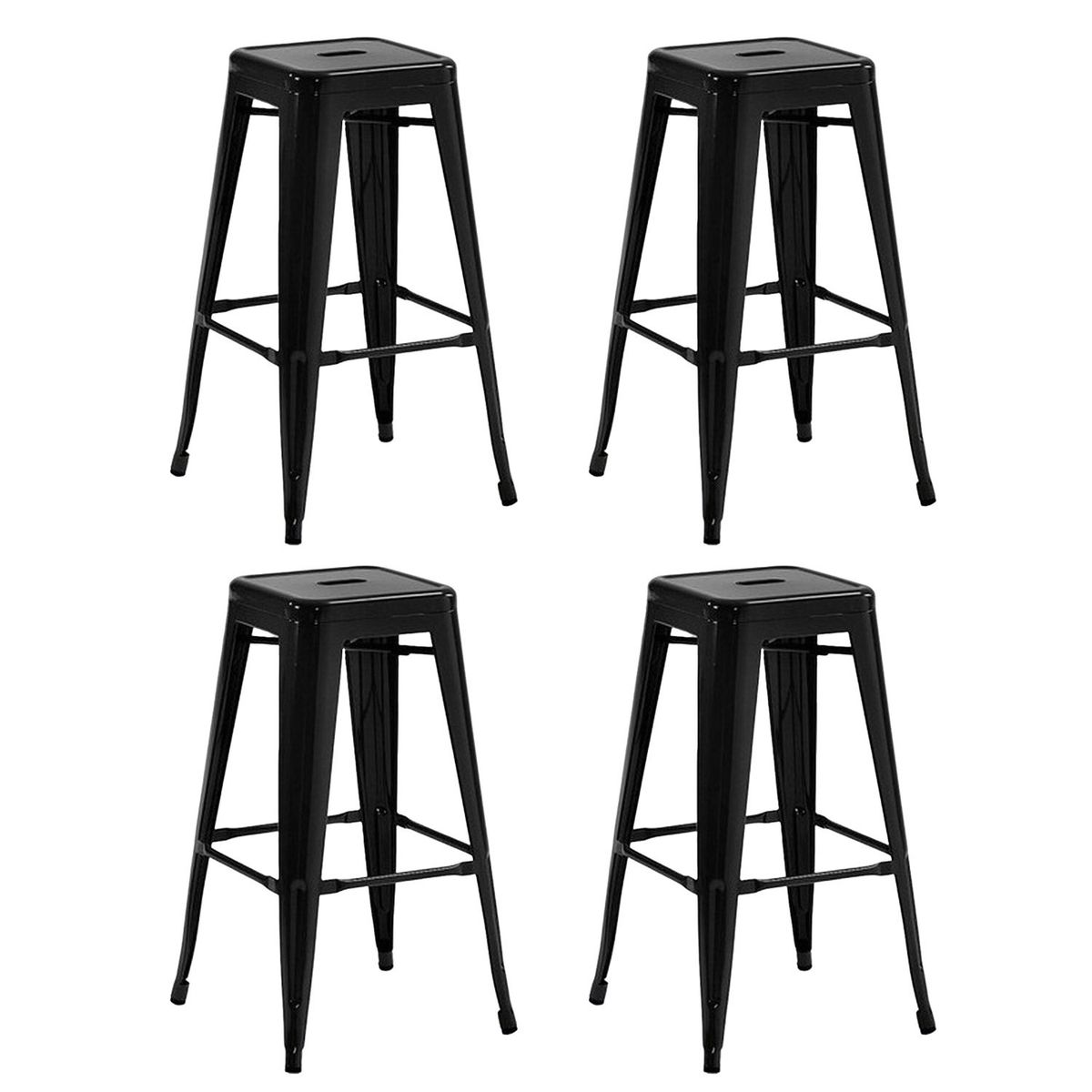 LUMAX - Pack 4 Taburetes Tolix Altos Piso de Bar Negro