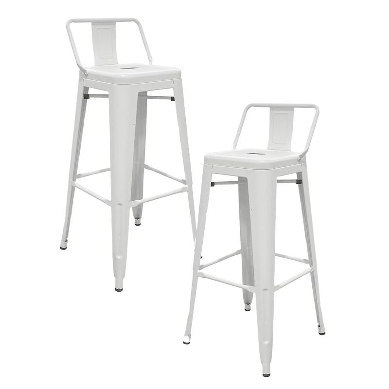 LUMAX - Pack 2 Taburetes Tolix Altos Piso de Bar Blanco con Resplado