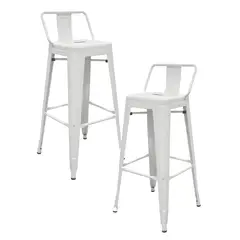 LUMAX - Pack 2 Taburetes Tolix Altos Piso de Bar Blanco con Resplado