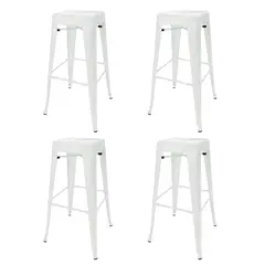 LUMAX - Pack 4 Taburetes Tolix Altos Piso de Bar Blanco