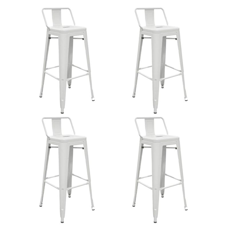 LUMAX - Pack 4 Taburetes Tolix Altos Piso de Bar Blanco con Resplado
