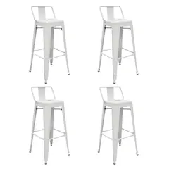LUMAX - Pack 4 Taburetes Tolix Altos Piso de Bar Blanco con Resplado