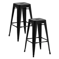 LUMAX - Pack 2 Taburetes Tolix Altos Piso de Bar Negro