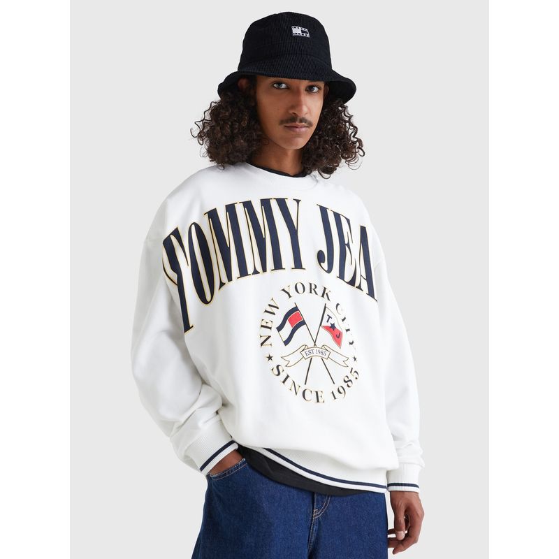 TOMMY HILFIGER - Polerón Skater Preppy Logo Blanco Tommy Jeans