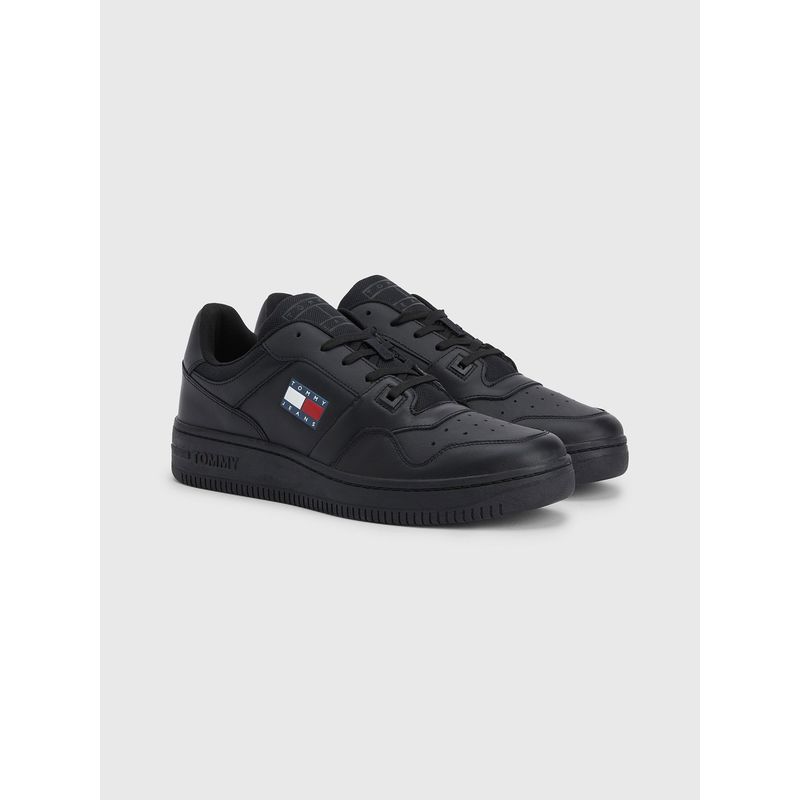 TOMMY HILFIGER - Zapatillas Sport Retro De Cuero Negro Tommy Hilfiger