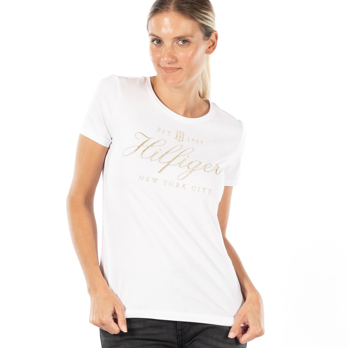 TOMMY HILFIGER - Polera Metalic Graphic Logo Blanco Tommy Hilfiger.