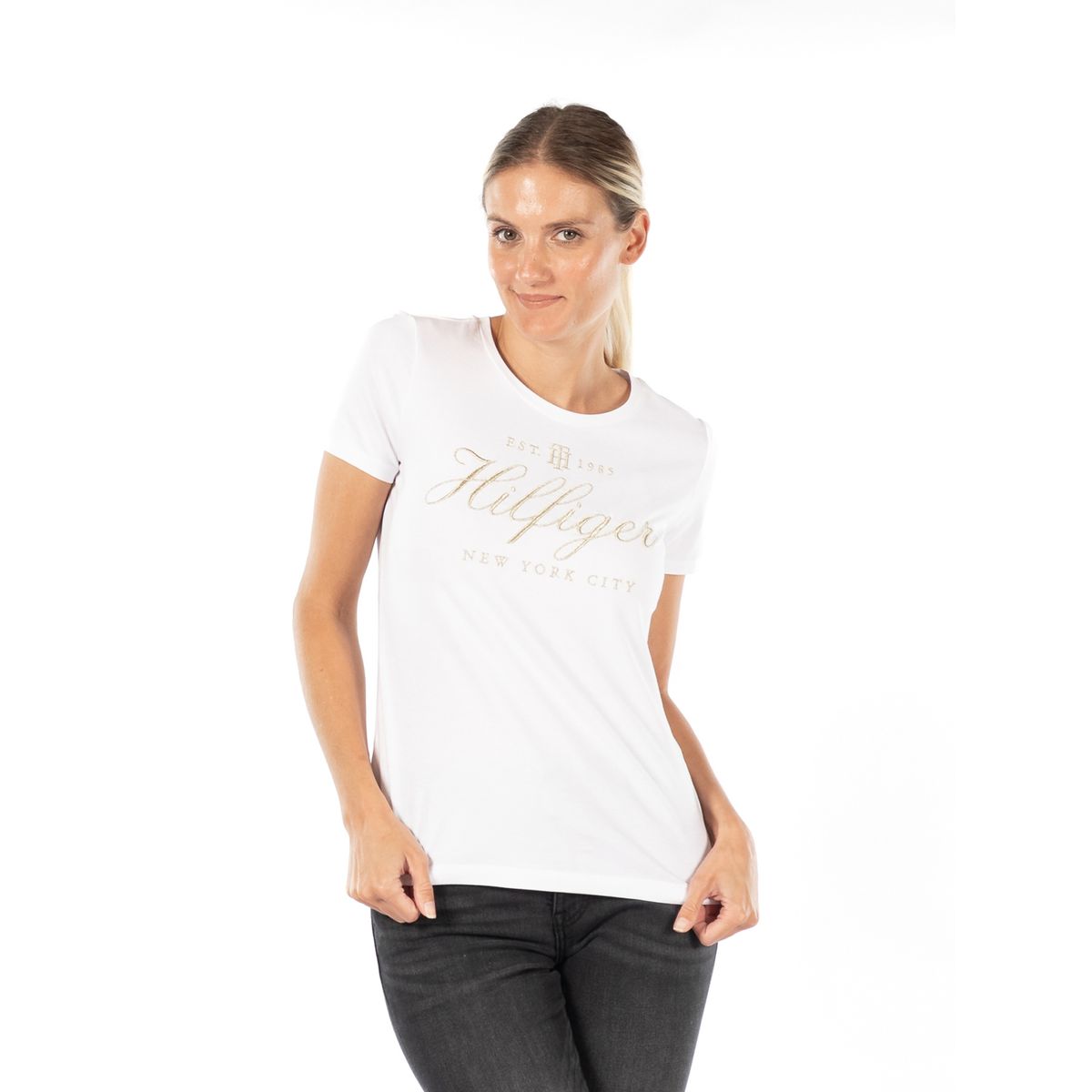 TOMMY HILFIGER - Polera Metalic Graphic Logo Blanco Tommy Hilfiger.