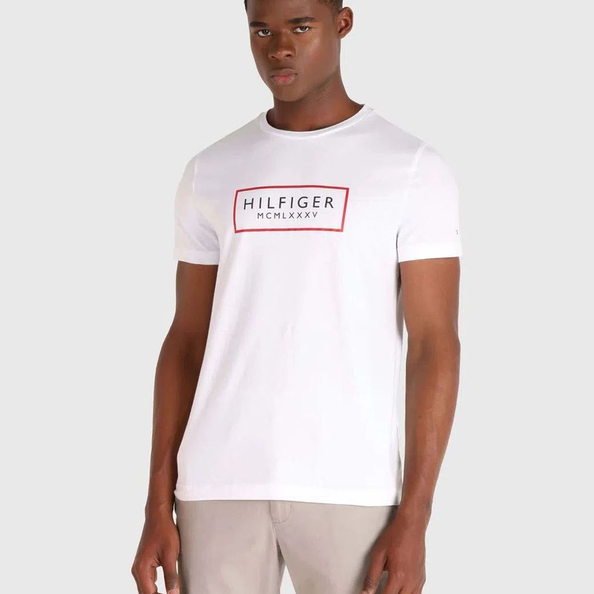 TOMMY HILFIGER - Polera Box Outline Logo Blanco Tommy Hilfiger