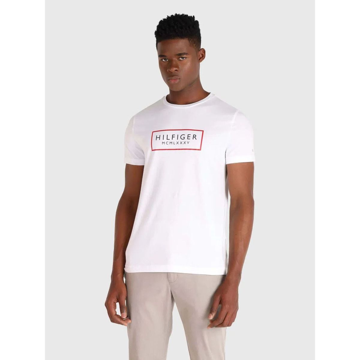 TOMMY HILFIGER - Polera Box Outline Logo Blanco Tommy Hilfiger
