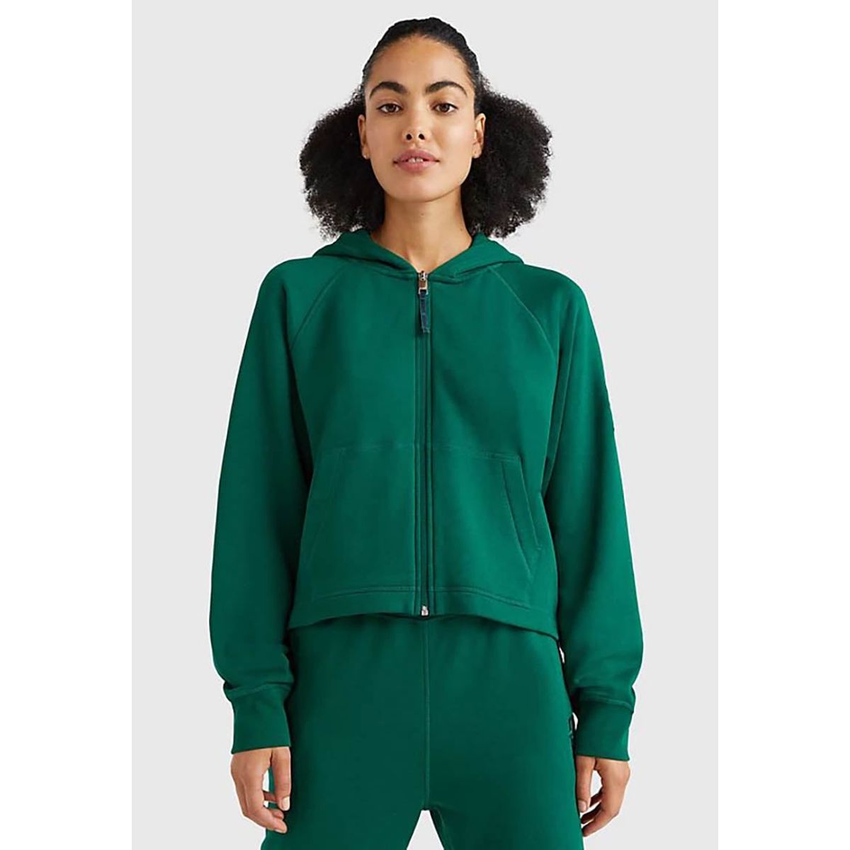 TOMMY HILFIGER - Polerón Hoodie Sport Con Cierre Verde Tommy Hilfiger