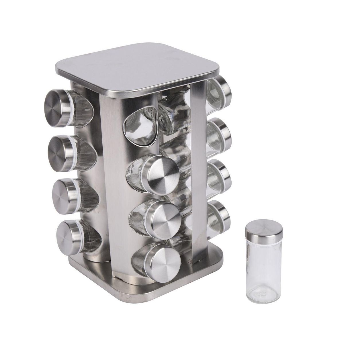 HOMEWELL - Especiero de Vidrio con Base Giratoria Plateado (16u) HOMEWELL