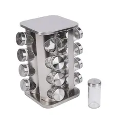 HOMEWELL - Especiero de Vidrio con Base Giratoria Plateado (16u)