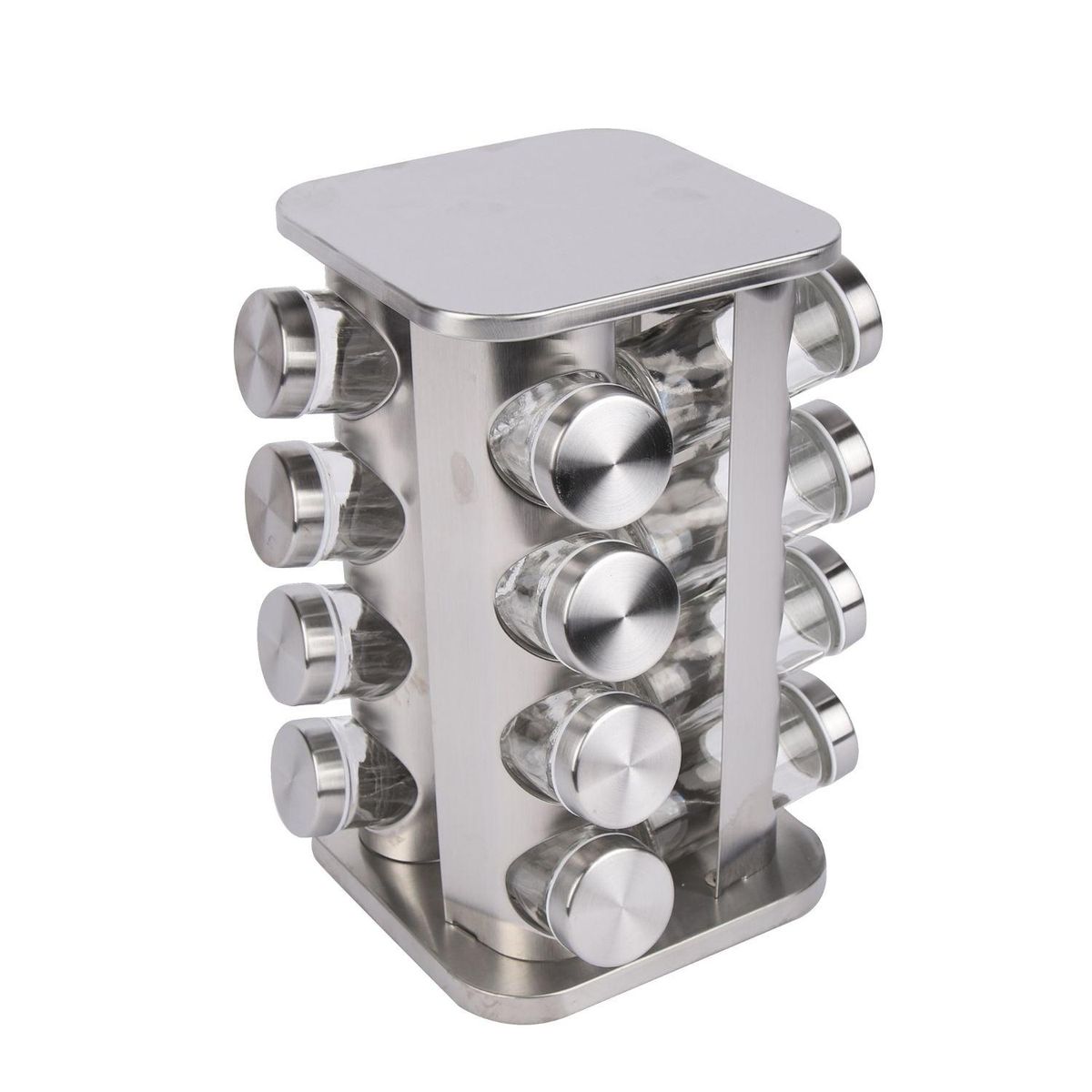 HOMEWELL - Especiero de Vidrio con Base Giratoria Plateado (16u) HOMEWELL