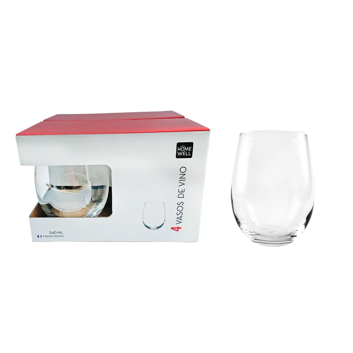 HOMEWELL - Set 4 Vasos Vidrio Vino 540ml HOMEWELL