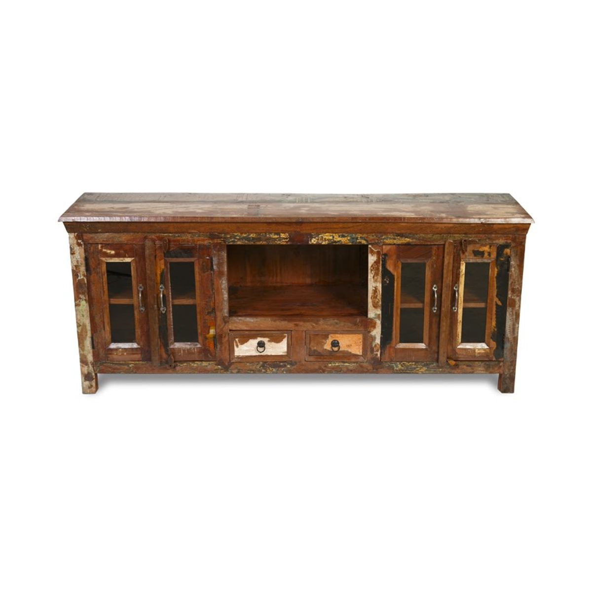 MEYA MUEBLES - Rack Pangon madera reciclada y vidrio muy resistente 70x170x40