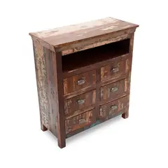 MEYA MUEBLES - Rack Mangalore de madera reciclada 6 cajones 90x100x40