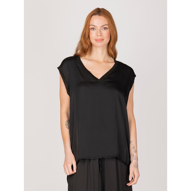 LINEATRE - Top Negro cuello en V Lineatre