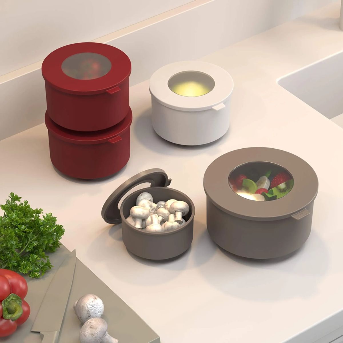 COZA - Set x3 Contenedores de Plastico 500ml 1L 2L Coza Blanco