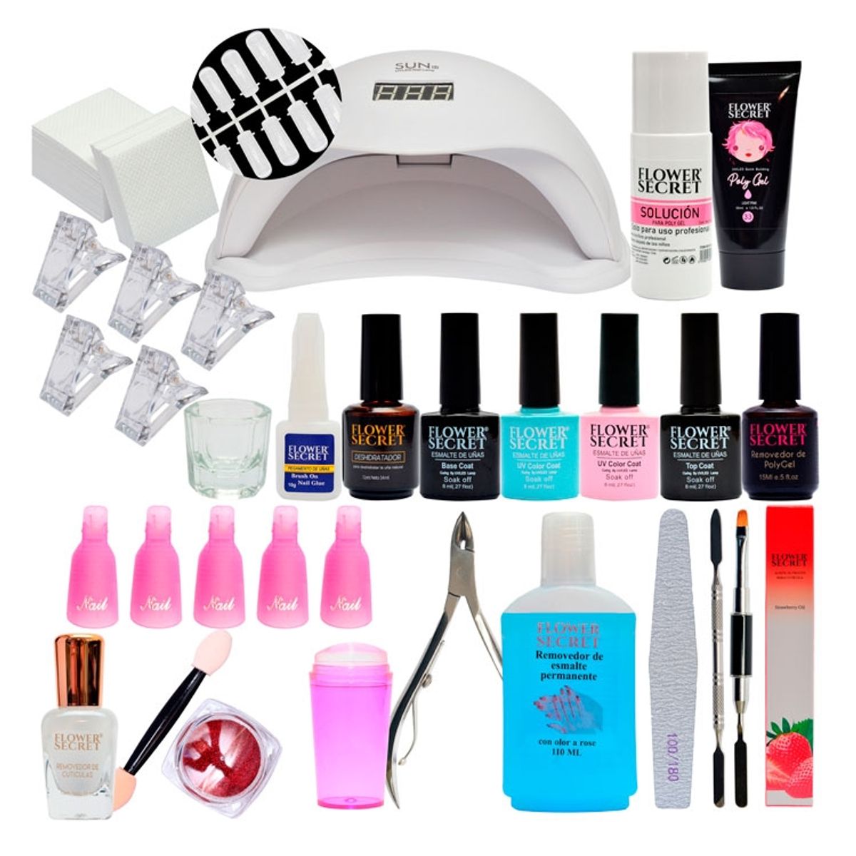 GENERICO - Kit De Esmaltado Permanente Polygel Lampara 48w Completo