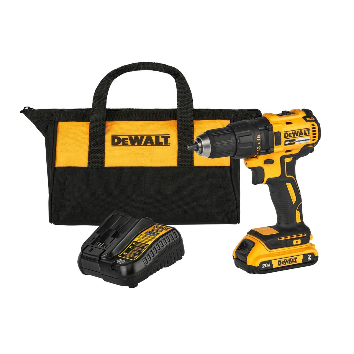 DEWALT - Kit Taladro Atornillador 1/2" 20V + cargador + batería + bolso DEWALT