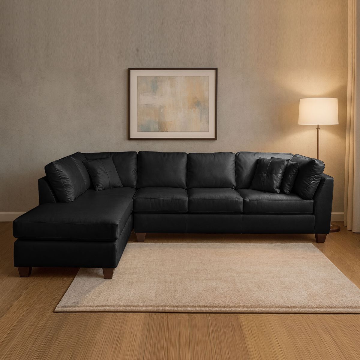 LATAM HOME - Sofá Seccional Padua Izquierdo Pu Grano Negro