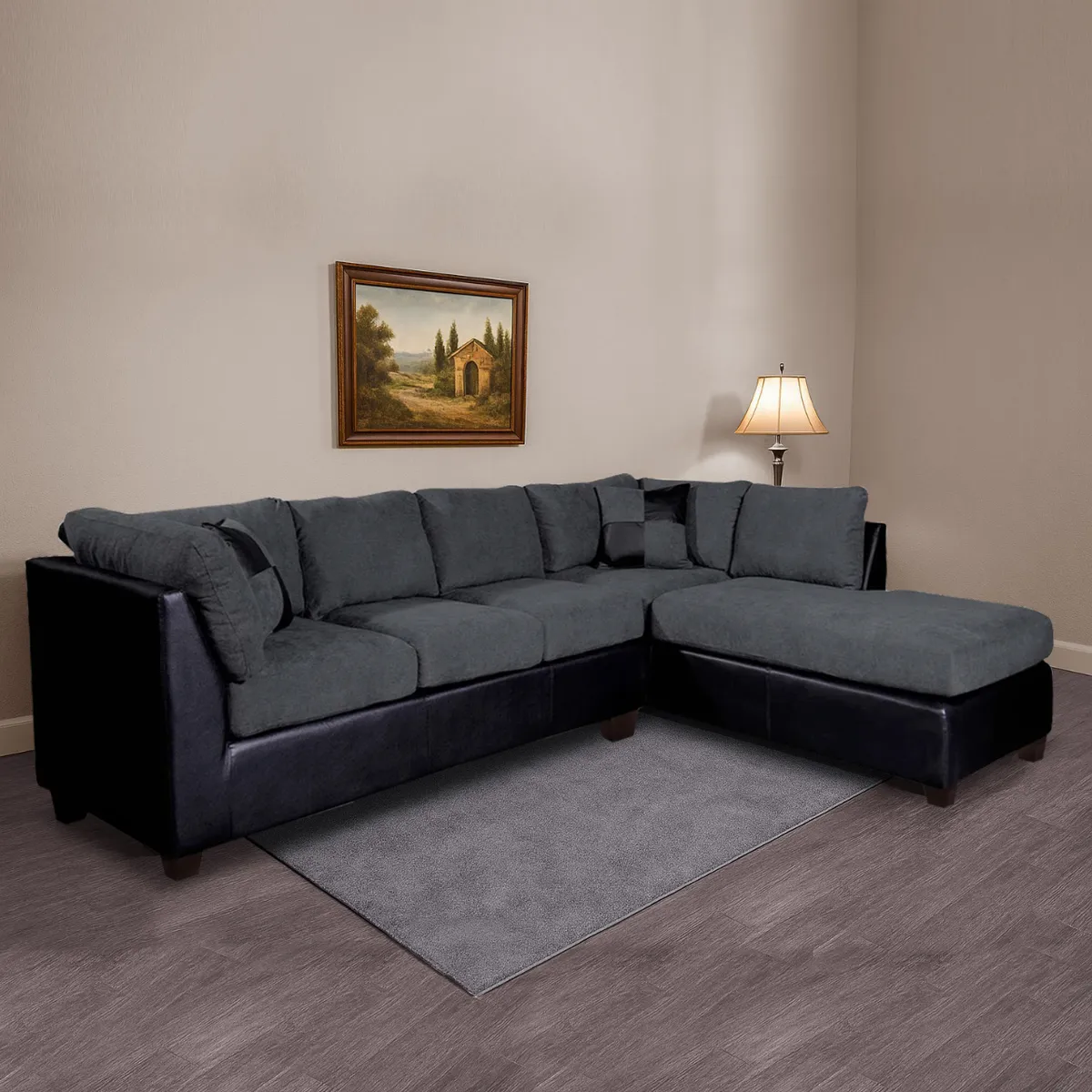 LATAM HOME - Sofá Seccional Latam Home Padua Gris Con Detalles Pu Negro