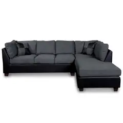 LATAM HOME - Sofá Seccional Padua Gris Con Detalles Pu Negro