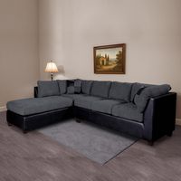 Sofá Seccional Padua Izquierdo Pu Negro Tela Velvet Gris