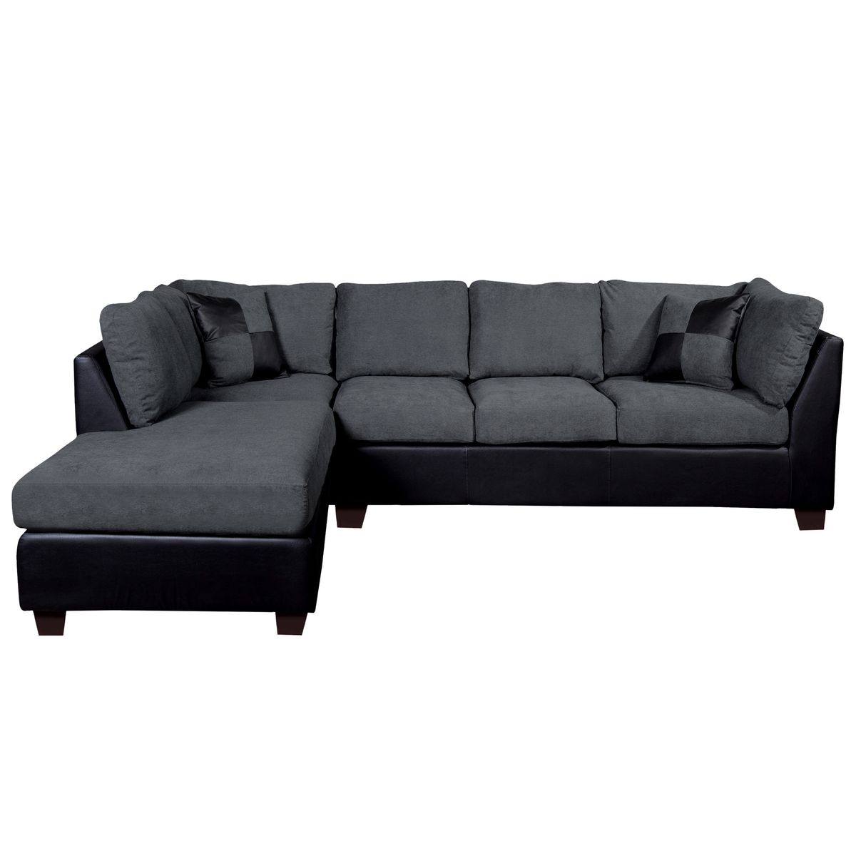 LATAM HOME - Sofá Seccional Padua Izquierdo Pu Negro Tela Velvet Gris