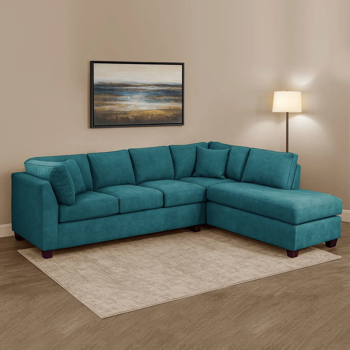 LATAM HOME - Sofá Seccional Padua Derecho Tela Velvet Azul Petroleo