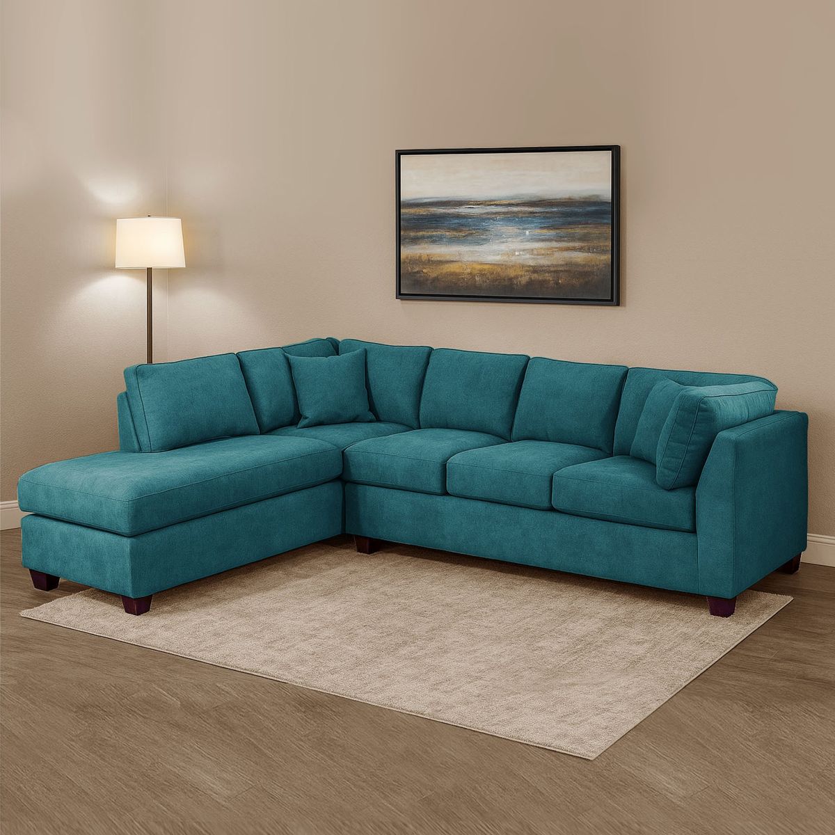 LATAM HOME - Sofá Seccional Padua Izquierdo Tela Velvet Azul Petroleo