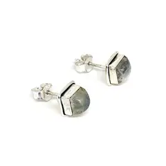 ANDREA COGGIOLA JOYAS - Aros Botón Cuadrado Piedra Luna Plata Fina 925