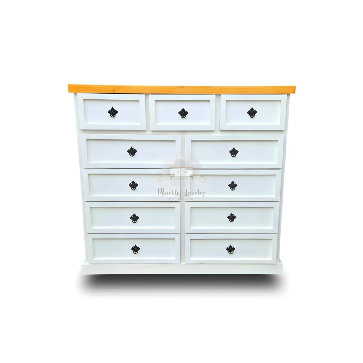 RUSTIC STYLE - COMODA MADERA DE 11 CAJONES BLANCA MIEL Y NEGRO