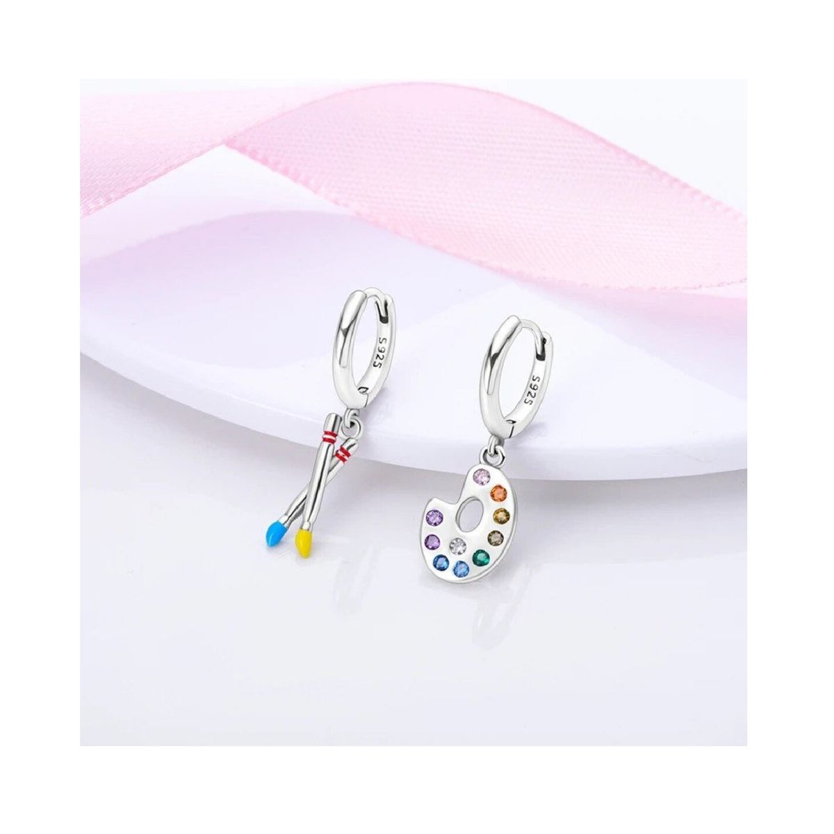 SILVER HEART - Aros Acuarela y Pinceles en Plata Fina 925 SILVER HEART