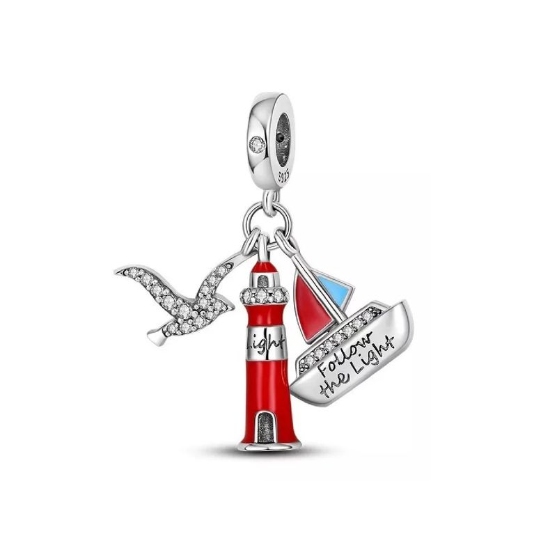 SILVER HEART - Charm Triple Faro, Velero y Gaviota en Plata Fina 925 SILVER HEART