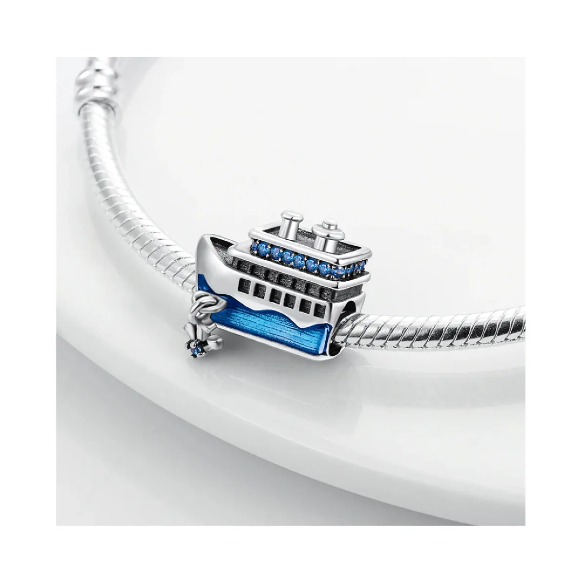 SILVER HEART - Charm Barco Crucero Azul en Plata Fina 925 SILVER HEART