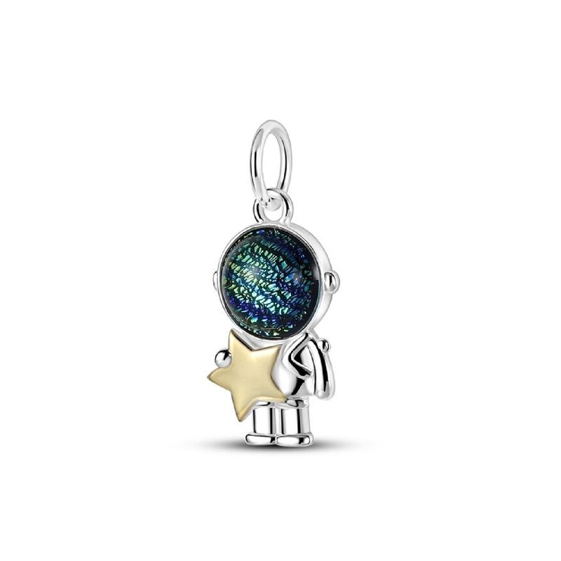 SILVER HEART - Charm Astronauta y Estrella Dorada en Plata Fina 925 SILVER HEART