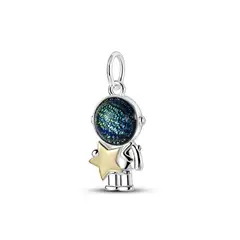 SILVER HEART - Charm Astronauta y Estrella Dorada en Plata Fina 925