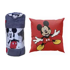 DISNEY - PACK MANTA DE CORAL PARA BEBE COJÍN VELOUR 40X40 MICKEY MOVIE GRAY