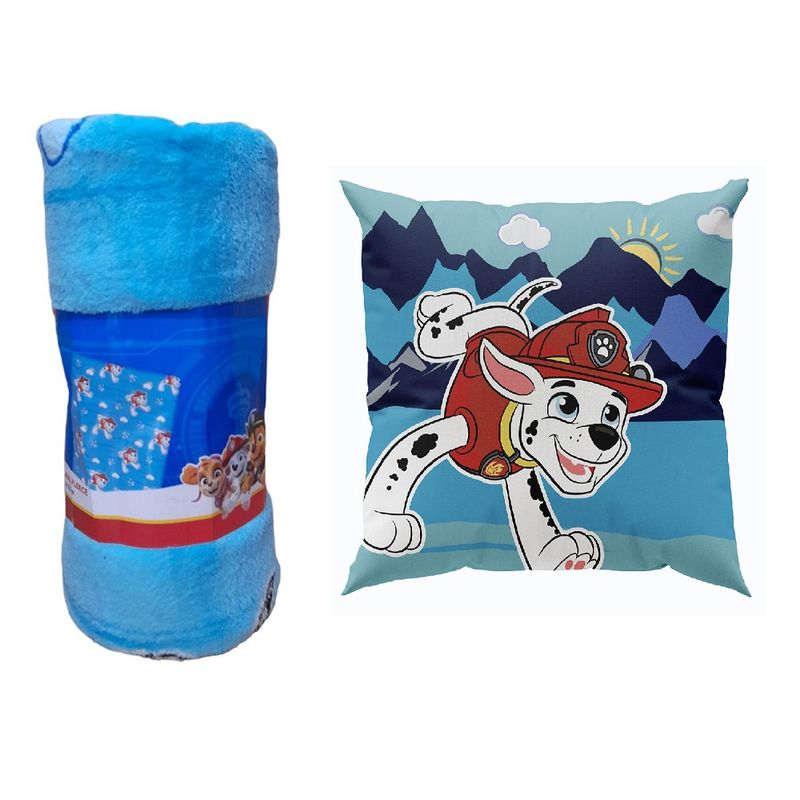DISNEY - PACK MANTA DE CORAL PARA BEBE COJÍN VELOUR 40X40 PAW PATROL MOUNTAINS