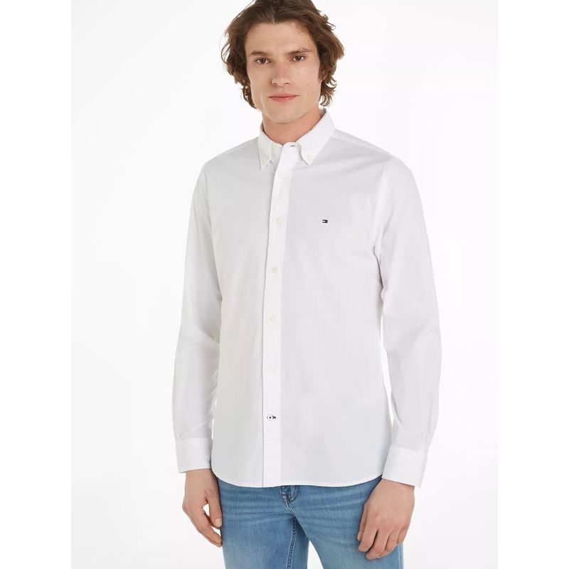 TOMMY HILFIGER - Camisa Classic Flex Con Logo Blanco Hombre