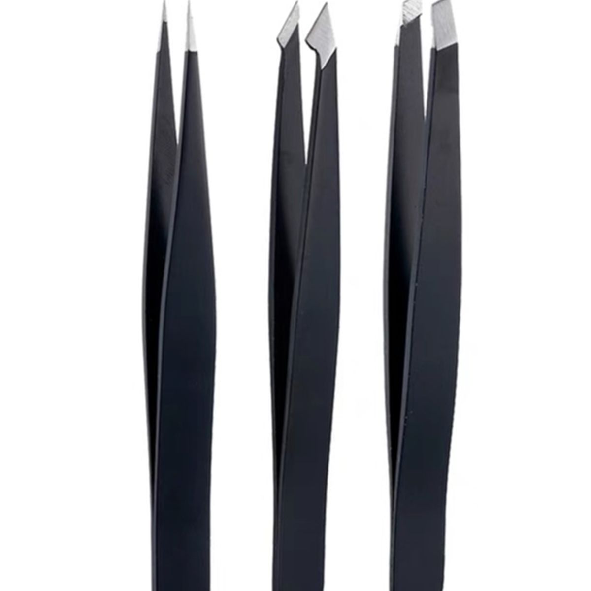 GENERICO - Set 3 Pinzas Depilación Cejas Facial Punta Acero Inoxidable NEGRO