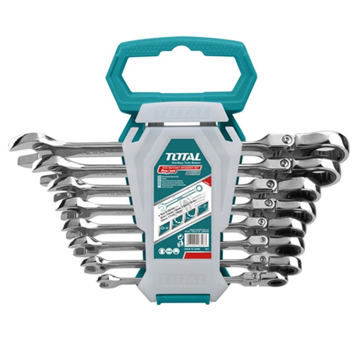 TOTAL TOOLS - Juego De Llaves Articulada Corona Con Chicharra 8 Pcs Total