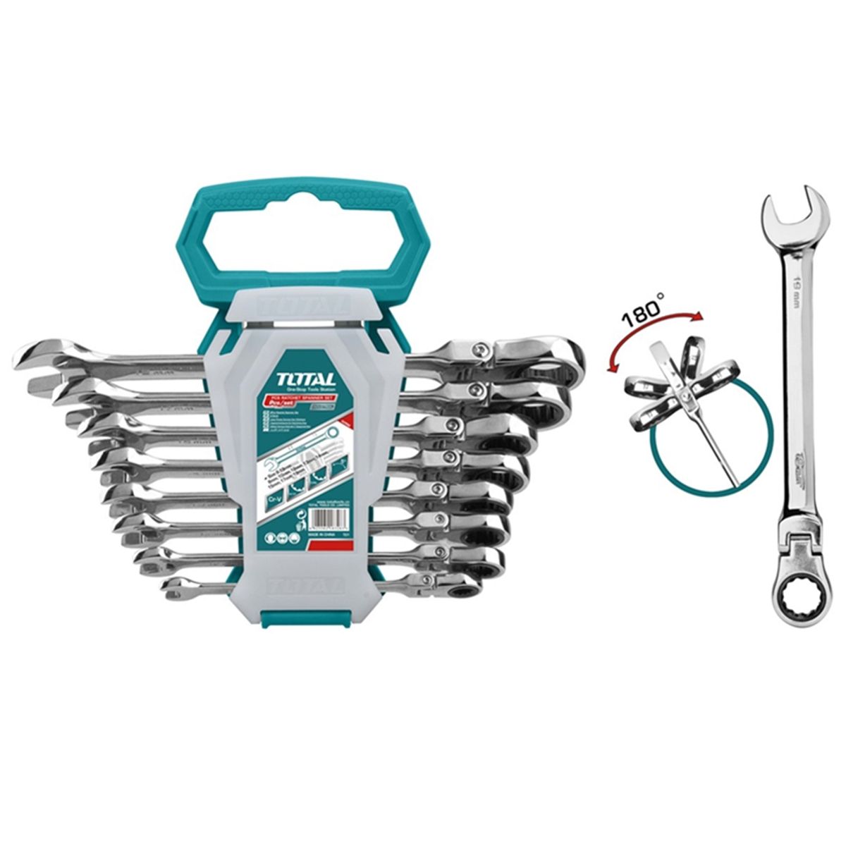 TOTAL TOOLS - Juego De Llaves Articulada Corona Con Chicharra 8 Pcs Total