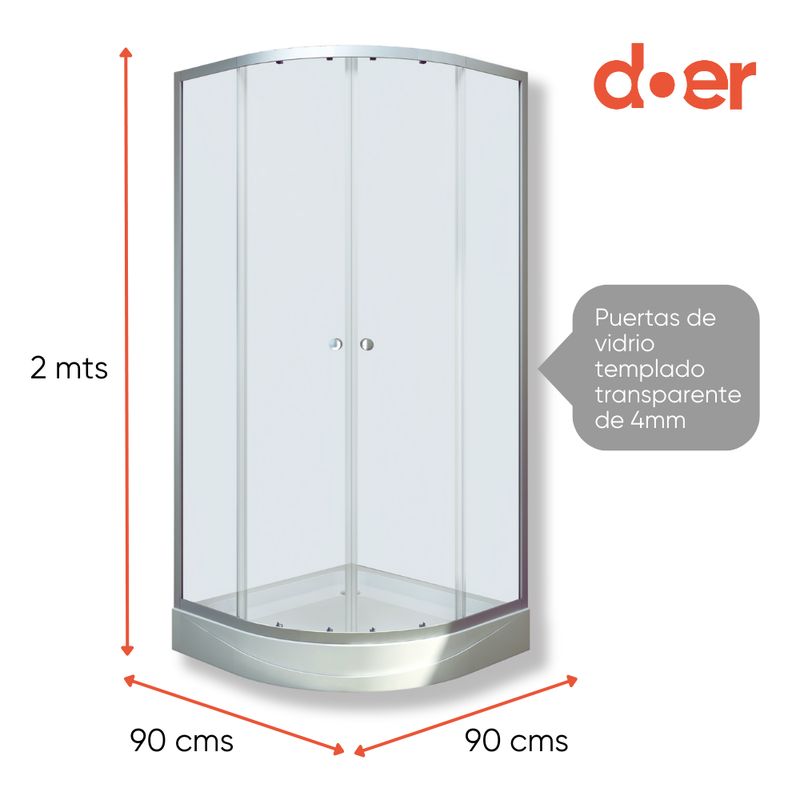DOER - Cabina de ducha Elegance Large 90x90x200cm diseño curvo